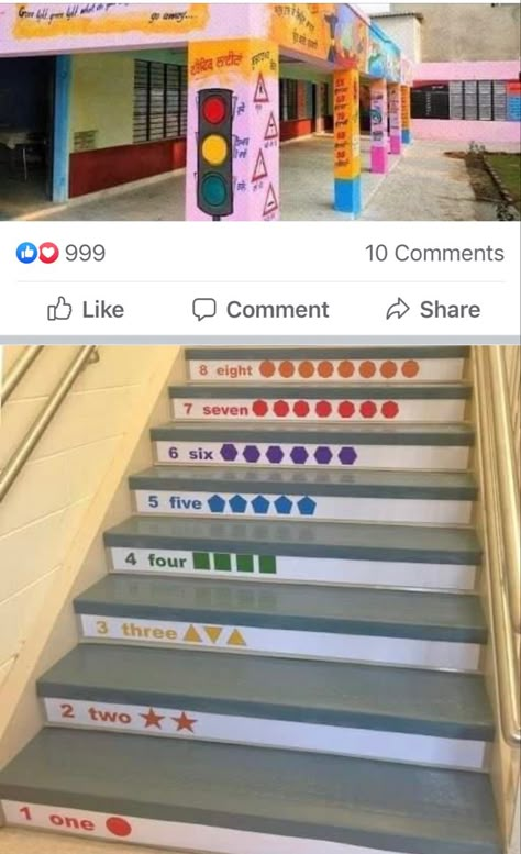 Kindergarten Stairs Design, School Stairs Decoration Ideas, School Stairs Decoration, School Wall Art Ideas, Iphone Wallpaper Clock, Pre Primary School, Stair Art, Kindergarten Decorations, Kindergarten Interior