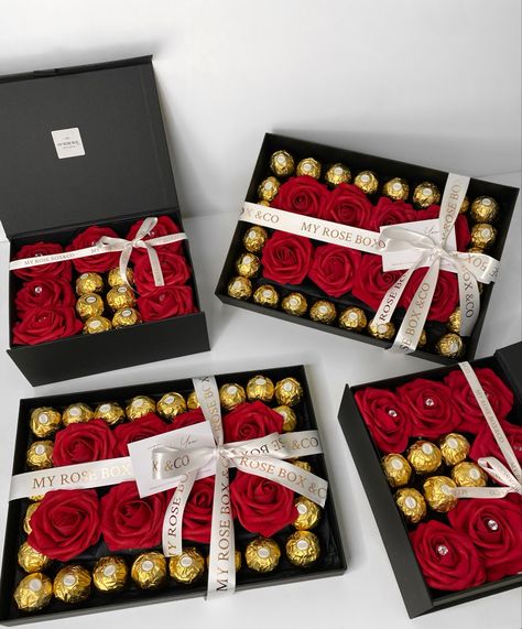 Roses, chocolates, gift box, luxury Valentine Chocolate Box Gift Ideas, Box Flowers Gift Ideas, Chocolate Box Gift, Picnic Party Decorations, Chocolates Gift, Chocolate Flowers Bouquet, Eternal Flowers, Chocolate Basket, Chocolate Covered Strawberries Bouquet