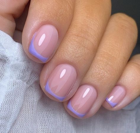 Mini French Nails Color, Short Mini Acrylic Nails, Lilac French Tip Nails Short, Colored French Tip Gel Nails Short, Short Biab Nails French, Purple French Nail Designs, Purple French Manicure Nails, Biab Gel Nails Short, Lilac Tip Nails