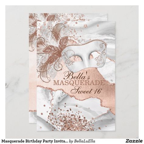 Quince Rose Gold, Masquerade Quince, Masquerade Sweet 16, Masquerade Birthday Party, Mardi Gras Invitations, Masquerade Invitations, Birthday Party Invitation Card, Masquerade Party Invitations, 16 Invitations