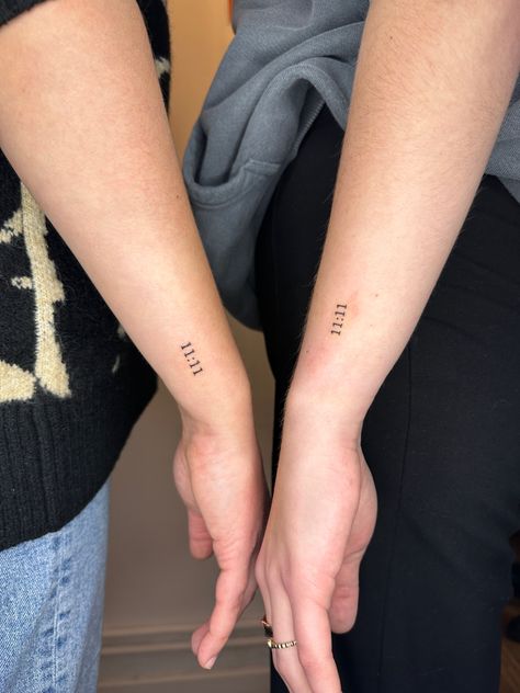 #tattoo #tattooinspo #11:11 #angelnumber #partnertattoo Time Number Tattoo, 11 11 Tattoo Couples, Red 11 11 Tattoo, Time Tattoos Numbers, 11:11 Tattoos, 11:11 Tattoo, 11 11 Tattoo Ideas, Number Tattoo Placement, Tattoo Ideas Couples