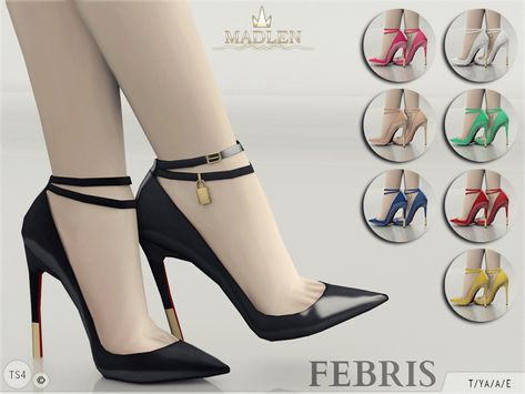 Madlen Febris Shoes Ultra sleek and sexy! Come in 8 colours (patent leather texture). Joints are perfectly assigned. All LODs are replaced with new ones.  You cannot change the mesh, but feel free to... Mods Sims 4, Cc Clothing, Mod Shoes, Sims 4 Tsr, Cc Shoes, Mode Shoes, Sims 4 Cc Shoes, Free Sims 4, Sims 4 Mm Cc