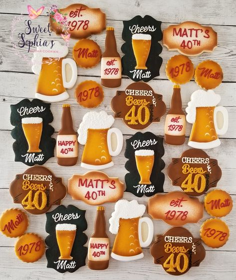 Decorator Cookies, Bday Cookies, Beer Cookies, 50th Birthday Party Ideas For Men, 40th Bday Ideas, Birthday Beer, German Cookies, Sugar Cookie Royal Icing, 50th Bday