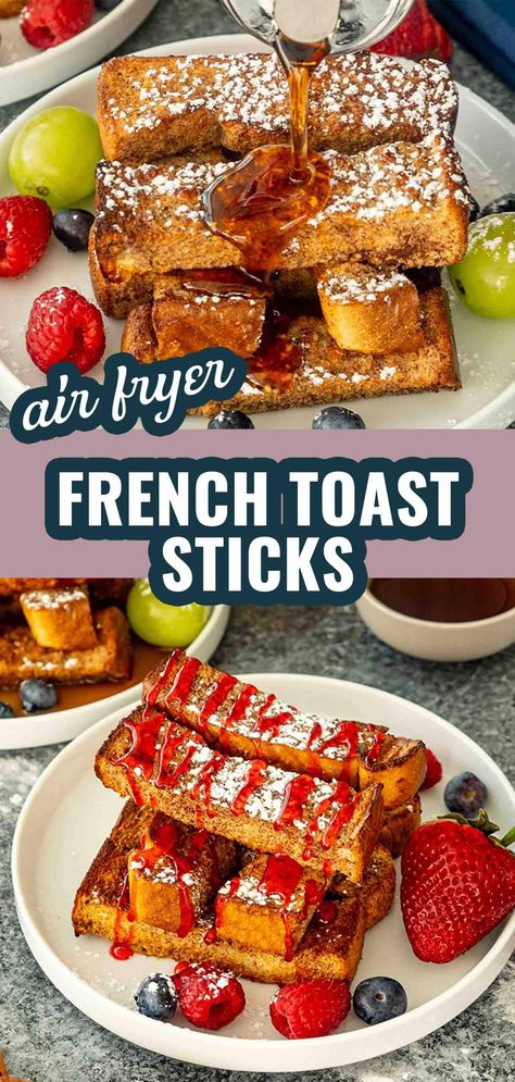 Whip up these easy and irresistible Air Fryer French Toast Sticks for a quick, delicious breakfast! 🍞✨ #FrenchToastSticks #AirFryerRecipes Toast Airfryer, Air Fryer French Toast Sticks, Air Fryer French Toast, French Toast Sticks Recipe, Classic French Toast, French Toast Casserole Recipes, French Toast Sticks, Vegetarian Breakfast Recipes, Easy Air Fryer