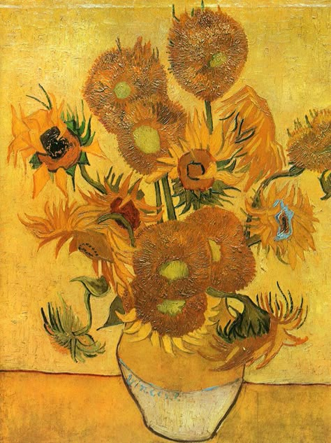 Vase With Fifteen Sunflowers, Vase With Twelve Sunflowers, Van Gogh Still Life, Van Gogh Flowers, Van Gogh Wallpaper, Sunflower Aesthetic, Expensive Paintings, Famous Art Paintings, Van Gogh Gifts