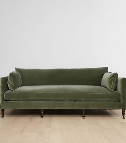 Fabienne Sofa, Sala Vintage, Trendy Sofas, Olive Velvet, Small Sectional Sofa, Green Velvet Sofa, Eclectic Living Room, Furniture Bed, Living Room Remodel