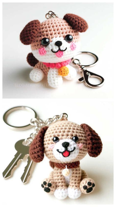 Crochet Keychain Free Amigurumi Pattern Free Crochet One Piece Body Amigurumi, Crochet Amigurumi Free Patterns Easy Key Chains Patterns, Amigurumi Keychain Ideas, Crochet Free Patterns Amigurumi Keychains, Crochet Cute Keychain Free Pattern, Crochet Keychain Dog, Crochet Dog Keychain Free Pattern, Crochet Keychain Animals, Cute Crochet Keychain Ideas