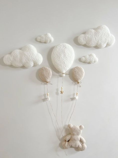 Nursary Decor Nursery Ideas Teddy Bear Theme, Baby Boy Teddy Bear Nursery, Teddy Bear Nursery Theme, Amanda Lewis, Feminine Nursery, Cloud Wall Hanging, Cloud Nursery, Teddy Bear Nursery, Newborn Room