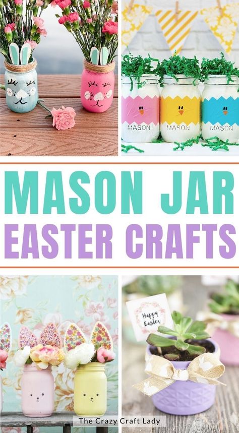 These cute Easter mason jar crafts are the perfect way to decorate for the spring season. Not to mention, they also make great and memorable DIY gifts. Jarred Desserts, Make Your Own Easter Basket, Painting Canning Jars, Easter Mason Jar Crafts, Mason Jar Succulents, Mason Jar Ideas, Fun Easter Decorations, Spring Mason Jar, Easter Basket Gifts