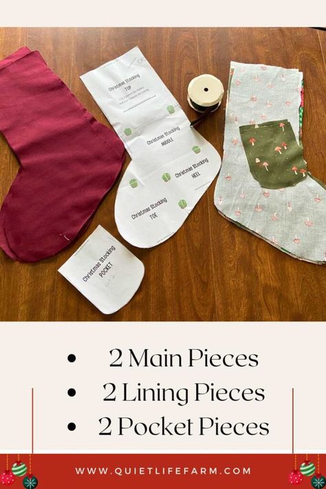 Free Easy Christmas Stocking Sewing Pattern and Tutorial Sewing Christmas Stockings Free Pattern, Simple Stocking Pattern, Easy Christmas Stockings To Sew, Diy Xmas Stocking, Small Christmas Stocking Pattern Free, Small Stocking Pattern, Stocking Sewing Pattern Free, Free Stocking Pattern, Diy Stockings Pattern