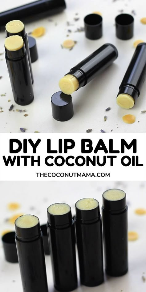 Say goodby to dry chapped lips! This DIY homemade lip balm nourishes and heals dry lips with coconut oil, honey, and essential oils. Diy Coconut Lip Balm, Diy Coconut Oil Lip Balm, Coconut Oil Chapstick Diy, Homemade Chapstick Essential Oils, Homemade Lip Balm With Coconut Oil, Lemon Balm Lip Balm Diy, Homemade Chapstick Recipe, Easy Lip Balm Recipe, Beeswax Lip Balm Recipe