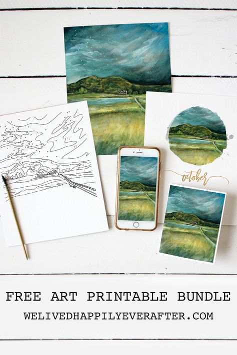 Transition to Fall In The Mountains Watercolor Painting - Free Printable Calendar Watercolor Painting - Free Printable Art Print | We Lived Happily Ever After Watercolor Printable Free, Fall In The Mountains, Mountains Watercolor, Printable Checks, Free Printable Art, Watercolor Printable, Watercolor Mountains, Free Printable Calendar, Printable Art Prints