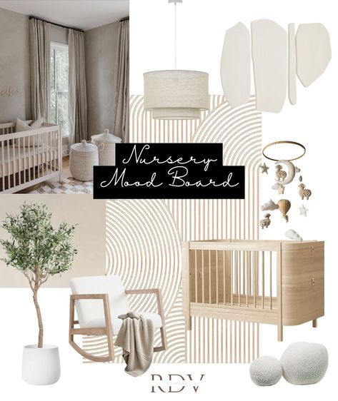 Are you in the process of designing a nursery? I felt inspired to create a nursery mood board this week given our baby girl will be here in a few months. The palette is very neutral to give a relaxed and organic feel to the space. Movement is created through the lime wash wall paint in Stone by @bauwerkcolour and the patterned rug from @sienahomeuk. The cot is from @smallable_store and the chair @daals.co.uk. The ceiling lamp and white paper-mâché wall panels are from @kavehome. The bab... Girl Nursery Mood Board, Wash Wall Paint, Nursery Mood Board, Lime Wash Walls, Timeless Living Room, Lime Wash, Bathroom Retreat, Washing Walls, Patterned Rug