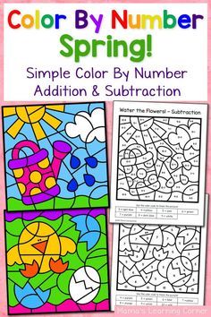 Spring Color By Number Worksheets with Simple Numbers plus Addition and Subtraction - Mamas Learning Corner Summer Color By Number, Spring Color By Number, Spring Math Worksheets, Number Worksheets Kindergarten, Christmas Math Worksheets, Spring Worksheet, Number Worksheet, Math Coloring Worksheets, Color By Number Printable