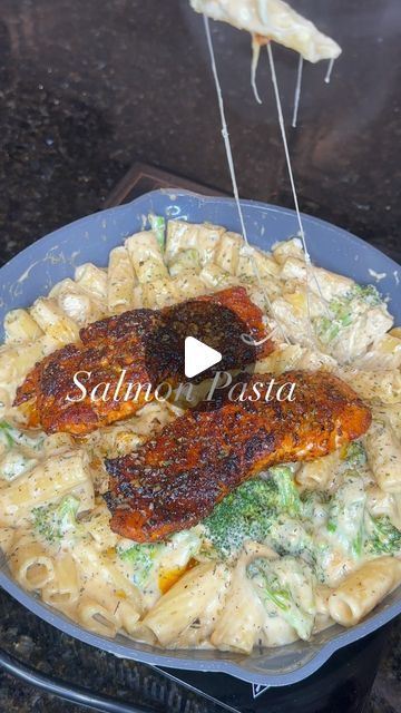 Kels’ on Instagram: "Salmon Alfredo Pasta 

Shopping List: 
Rigatoni noodles
Heavy whipping cream 
Garlic powder 
Onion powder 
Paprika 
N’orleans Cajun 
Salmon rub 
Italian 
Oregano
Italian cheese 
Mozzarella cheese
Olive oil 
Butter 
Worcestershire sauce 
Liquid smoke 
 
Salmon glaze: 
Butter 
N’Orleans Cajun 
Honey 

Place salmon in the air fry at 400° for 15-20 minutes, place butter on top the last 5 minutes.

Plate & enjoy 🤍

#easyrecipes #cooking #dinnerideas #alfredo #asmr #salmon #fyp #quickrecipes #foodie #foodtiktok #fyp #fy #explore #foodstagram #salmondinner #pasta" Salmon With Alfredo Sauce, Salmon Fettuccine Alfredo, Salmon Alfredo Pasta, Salmon Alfredo, Salmon Rub, Rigatoni Noodles, Cajun Salmon, Cheese Mozzarella, Olive Oil Butter