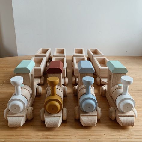 Modern Kids Toys, Wood Train, Wooden Train Set, Toy Trains, Woodworking Toys, Wooden Rainbow, Wooden Car, Wooden Train, Fruit Painting