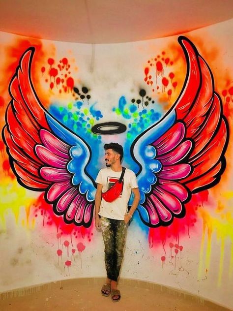 Wall Wings Art, Wings Painting On Wall, Wing Wall Art, Wings Mural, Wings Wall Art, Angel Wings Wall Art, Wall Art Diy Paint, School Wall Art, Dream Prom