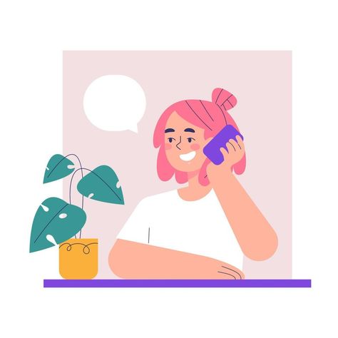 Talking On Phone Illustration, Talking On The Phone Illustration, Person Talking, Phone Illustration, Talking On The Phone, Simple Cartoon, Girl Talk, Art Poses, School Art