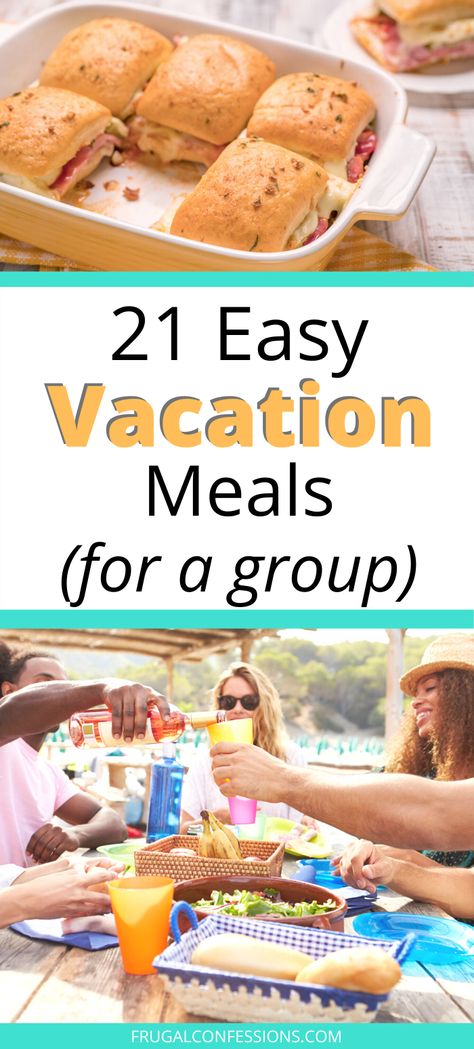 Easy Beach Trip Meals, Vacation Dinner Ideas Families, Easy Beach Meals For A Crowd, Easy Large Meals Families, Vacation Freezer Meals, Recipes For Vacation Meals, Lake Vacation Food Ideas, Easy Meal For Large Family, Easy Meal Large Group