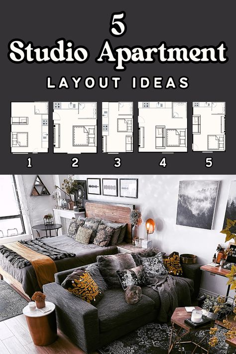 5 Studio Apartment Layout Ideas That Will Make Your Studio Flow Beautifully — Moda Misfit | Small Apartment Styling + Cozy Living Condo Studio Design, Fancy Studio Apartment, Studio Apartment Ideas For Seniors, Studio Apartment Layouts, 200sqft Studio, Studio Apt Ideas Layout, Square Studio Apartment Layout, Studio Apartment Setup, Studio Apartment Layout Design Ideas