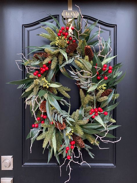 Christmas Oval Wreath Winter Wreath With Red Berries - Etsy Canada Oval Wreath, Holiday Swag, Winter Foliage, Holiday 2024, Christmas Swag, Swag Wreath, Christmas Front Doors, Winter Wreaths, Christmas Wreaths For Front Door