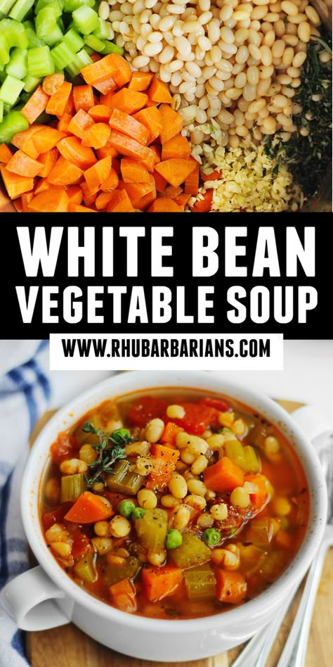 White bean vegetable soup Vegetable Bean Soup Instant Pot, White Bean And Vegetable Soup, Vegan Navy Bean Soup, Instant Pot Vegetable Soup Recipes, Rustic Vegetable Soup, Navy Bean Recipes Instant Pot, Navy Bean Soup Vegetarian, Navy Bean Recipes Vegetarian, White Bean Vegetable Soup