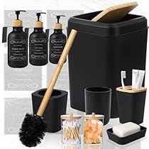 Black And Wood Bathroom, Wood Bathroom Accessories, Black And Brass Bathroom, Black Bathroom Accessories Set, Beautiful Tile Bathroom, Natural Dish Soap, Shower Soap Dispenser, Brass Bathroom Accessories, Soap Dispenser Wall