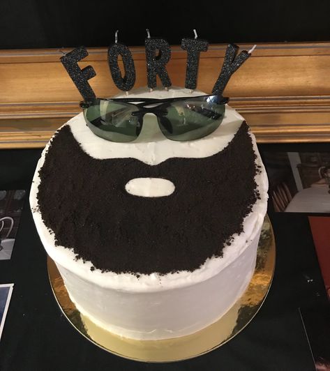 crushed oreo beard birthday cake! Fun 40th Birthday Cake, Beard Theme Birthday Party, 40th Birthday Cake For Husband, Beard Birthday Party For Men, Cakes For 40th Birthday For Men, Manly Birthday Cake, 40th Birthday Ideas For Men Cake, 30th Bday Cake For Men, 40th Bday Cakes For Men