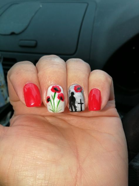 Remembrance Nail Art, Remembrance Day Nail Art, Remembrance Nails, Rememberance Day Nail Art, Veterans Day Nails, Anzac Nails, Poppy Acrylic Nails, Poppy Nail Art, Remembrance Day Nails