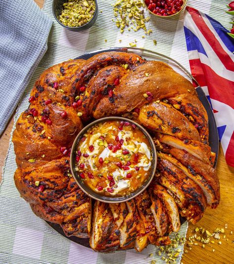 Rose Harissa & Goat's Cheese Crown with Jewelled Cheese Dip - Ainsley Harriott Recipes Using Harissa, Harissa Sauce, Rose Harissa, Foodie Lover, Harissa Paste, Types Of Flour, Cheese Dip, Goat Cheese, Recipe Using