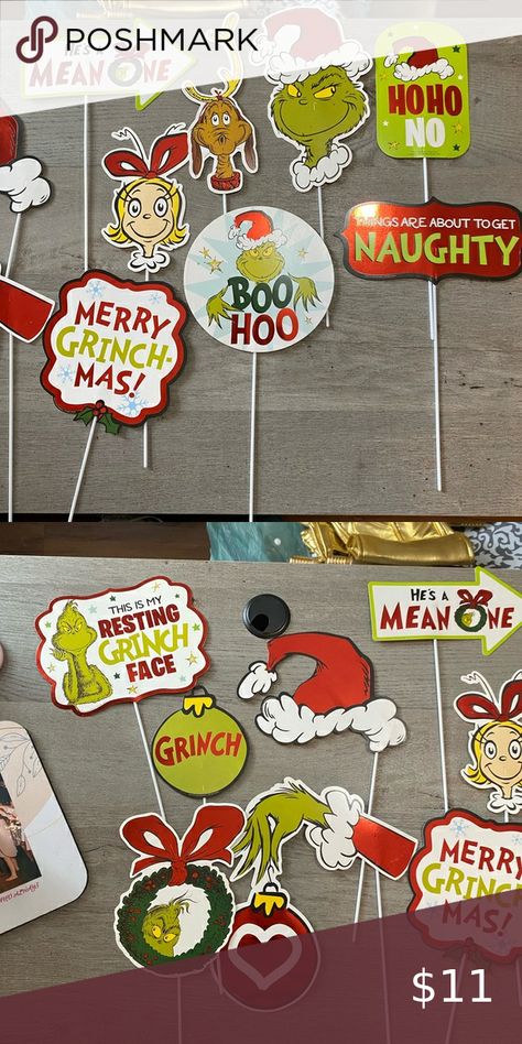 13 Grinch photo props Grinch Photo Props, Grinch Photo Booth, On A Stick, Booth Props, Event Themes, A Stick, Photo Booth Props, Movie Night, Grinch