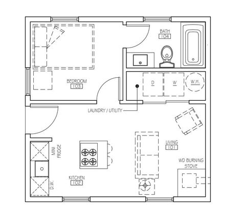 Excited to share this item from my #etsy shop: The Poky Shack (20'x20') #drawing #plan #tinyhouse #draft #cottage #minimalist #buildingplan Small Casita, Container Studio, Building Permit, House Plans For Sale, Cabin Designs, Granny Pod, Modern Garage, Cabin House Plans, Tiny House Floor Plans