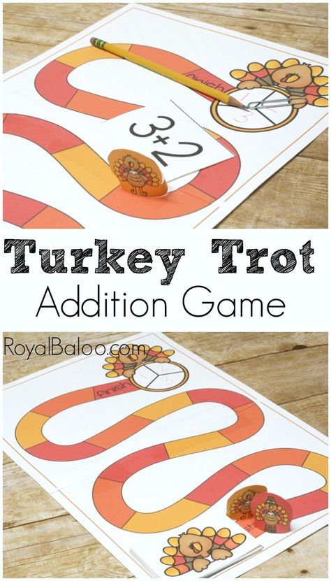 Turkey Trot Thanksgiving Addition Game. Practice counting on with simple addition in this fun Thanksgiving and Turkey themed free printable game. Thanksgiving Addition, Math Activities For Toddlers, Free Homeschool Printables, Addition Games, Thanksgiving Math, Thanksgiving Activities For Kids, Math Activities For Kids, Thanksgiving Preschool, Turkey Trot