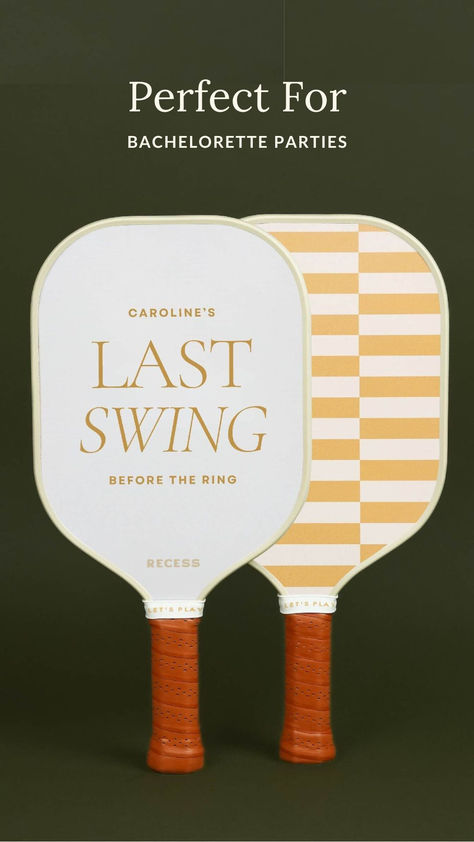 Custom pickleball paddles from Recess pickleball Wedding Pickleball Tournament, Custom Pickleball Paddle, Pickleball Wedding Tournament, Pickleball Wedding Ideas, Pickleball Bachelorette Party, Paddle Aesthetic, Pickleball Bachelorette, Recess Pickleball, Welcome Bag Wedding