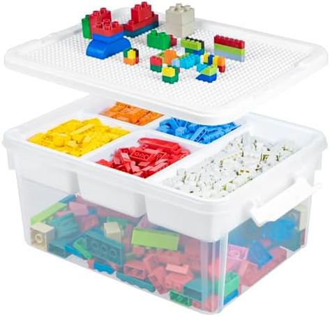 17 Qt Organizer Bins with Building Baseplate for Legos Lego Table Ikea, Bins For Organizing, Kids Storage Boxes, Boxes Craft, Clear Plastic Storage Containers, Lego Organization, Plastic Storage Containers, Toy Storage Organizer, Sewing Supplies Storage