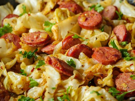 Kielbasa Fried Cabbage Horizontal 4 Kielbasa Dinner Ideas, Kielbasa Meals, Kielbasa Dinner, Cabbage Kielbasa, Beef Kielbasa, Cabbage And Kielbasa, Cabbage Ground Beef, Kielbasa Skillet, Kielbasa Cabbage