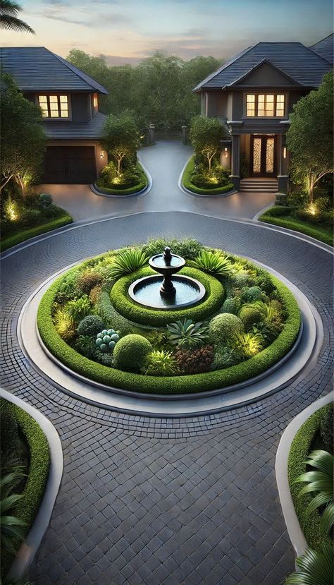 15 Gorgeous Long Driveway Ideas for a Majestic Entrance 29 Grand Entrance Architecture, Landscape Entrance Design, Villa Driveway, Long Driveway Ideas, House With Driveway, Tree Driveway, Contemporary Driveway, Luxury Driveway, Tree Stump House