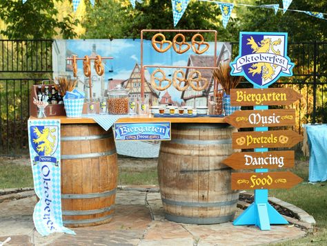 DIY Pretzel Bar Display Octoberfest Party, German Party, Oktoberfest Decorations, Pretzel Bars, Oktoberfest Food, Barrel Decor, Oktoberfest Party, Fall Fest, Bar Displays