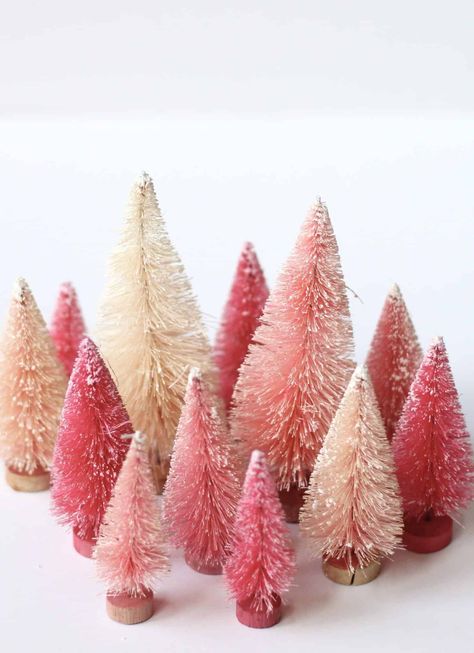 Pink Bottle Brush Trees, Bottle Brush Christmas Tree, Brush Christmas Tree, Bottle Brush Christmas Trees, Bazaar Ideas, Bottle Brush Tree, Pink Xmas, Brush Trees, Brush Tree