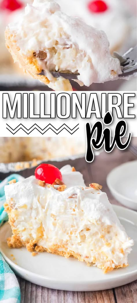 Caramel Delight Pie, Furrs Millionaire Pie Recipes, Million Air Pie, No Bake Millionaire Pie, Sugar Free Millionaire Pie, Million Dollar Pie Recipe Pineapple, Pies With Sweetened Condensed Milk, Millionaire Pie With Cream Cheese, Million Dollar Pie With Cream Cheese