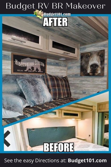 Rv Bedroom Makeover, Camper Bedroom, Small Travel Trailer Remodel, Small Camper Interior, Small Travel Trailer, Rv Redo, Living Frugal, Rv Bedroom, Camp Trailer