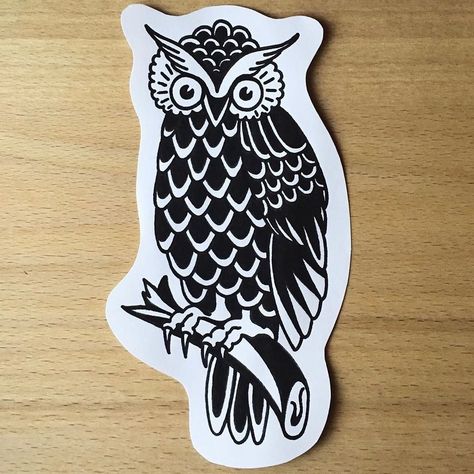 Owl. #vintagetattooflash #vintagetattoo #tattooflash #flash #traditionalflash  #tradworkers #blacktraditionals #topclasstattooing… Onyx Tattoo, Traditional Owl Tattoo, Traditional Owl, Traditional Owl Tattoos, Tattoo Owl, Sailor Tattoo, Owl Tattoo Design, Traditional Flash, Hand Poked Tattoo