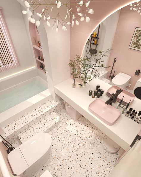 Aesthetic Bathroom Pink, Bathroom Pink Aesthetic, Small Pink Bathroom Ideas, Pink Aesthetic Bathroom, Pink Bathroom Aesthetic, Small Bathroom Remodel Designs, Desain Pantry, Interior Design Your Home, Washroom Design