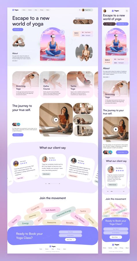 Yoga Landing Page - Mobile Meditation Website by CMARIX TechnoLabs on Dribbble Yoga Page Design, Mobile Website Layout, Best Website Design Inspiration, Yoga Landing Page Design, Mobile First Web Design, About Website Page, Meditation Website Design, Health And Wellness Website Design, Mobile Website Design Layout