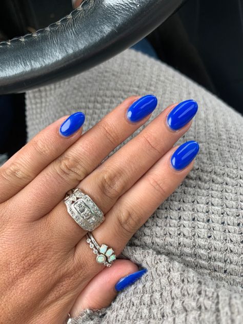 Dnd Royal Blue Gel Polish, Dark Blue Oval Acrylic Nails, Nails Inspo Royal Blue, Dark Blue Shellac Nails, Duke Blue Nails, Bright Navy Blue Nails, Bright Dark Blue Nails, Dnd Berry Blue, Dark Blue Round Nails