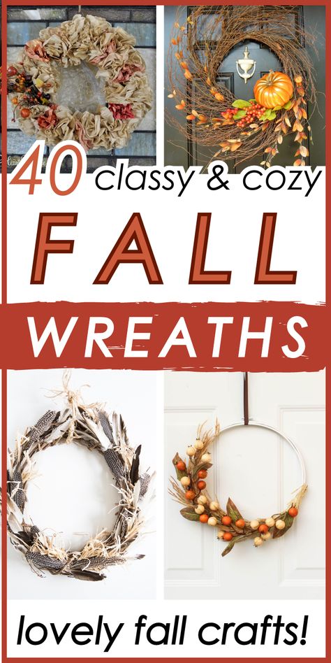 Wreaths are not cheap, so wreath crafts are perfect for fall! Here are 40 easy fall wreaths for the front door! You'll see fall decor for your front door in traditional farmhouse styles as well as modern, rustic, and boho!  I know you'll find one (or more) of these autumn wreaths you'll love! Fall Decor DIY Crafts | Fall Decorations for Front Door Diy Autumn Wreath For Front Door, Boho Fall Wreath Diy, Diy Fall Door Decor, Autumn Wreaths For Front Door Diy, Fall Wreaths For Front Door Diy, Diy Fall Wreath For Front Door, Fall Diy Wreaths, Fall Wreath Ideas Diy, Fall Wreaths Diy