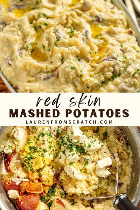 Learn to make the creamiest, buttery red skin mashed potatoes with our easy recipe. It's packed with garlic flavor and ready in 30 minutes, making it a great side dish for your family dinners. Follow our tips to make these delicious mashed potatoes with cream cheese for an extra rich taste. Mashed Potatoes With Small Potatoes, Skin On Mashed Potatoes Recipe, Recipes With Red Potatoes Meals, Homemade Red Mashed Potatoes, Mashed Potatoes Recipe Red Potato, Mashed Potatoes Red Skin, Red Potato Recipes Mashed, Red Potato Mashed Potatoes, Mashed Potatoes With Red Potatoes