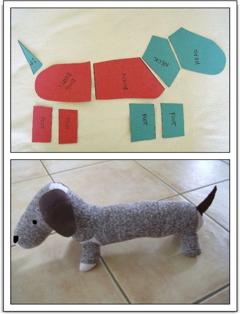 Sock Monkey-Style Dachshund -tutorial- How To Make A Sock Monkey, Sock Stuffed Animals Diy, Sock Animals Tutorial, Sock Dog, Animals Inspiration, Sock Monkey Pattern, Diy Sock Toys, Monkey Style, Monkey Pattern