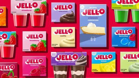 Jell-O Got A Face Lift For The First Time In 10 Years 70s Dinner Party, Kraft Singles, Famous Desserts, Savory Salads, Drinks Brands, Kinds Of Desserts, Brand Refresh, Jell O, New Fruit