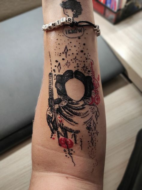 Female Star Wars Tattoo, Resistance Tattoo, Half Sleeve Forearm, Leia Hair, Tinkerbell Tattoo, Star Wars Leia, Princess Leia Hair, Star Wars Resistance, Tattoo Star